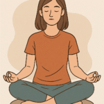 dessin d'une femme en position de méditation sur un coussin