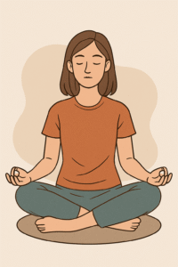 dessin d'une femme en position de méditation sur un coussin