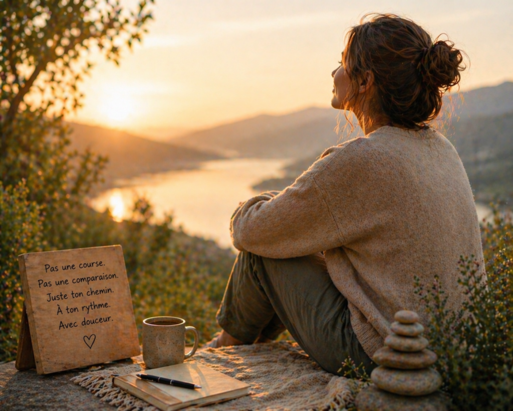 Femme devant un lever de soleil