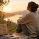 Femme devant un lever de soleil