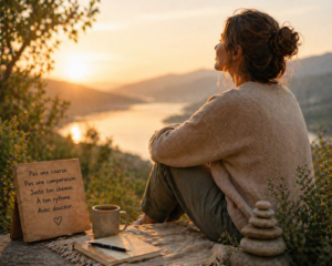Femme devant un lever de soleil