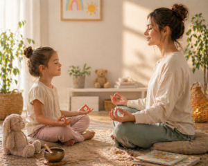 Femme qui médite avec une enfant