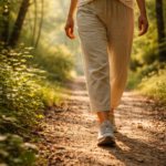 Femme qui marche en forêt