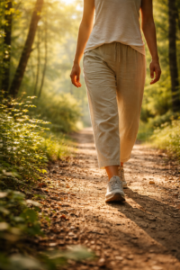Femme qui marche en forêt