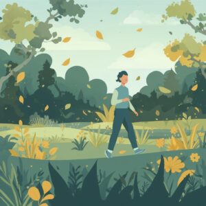 dessin d'une femme marchant en forêt