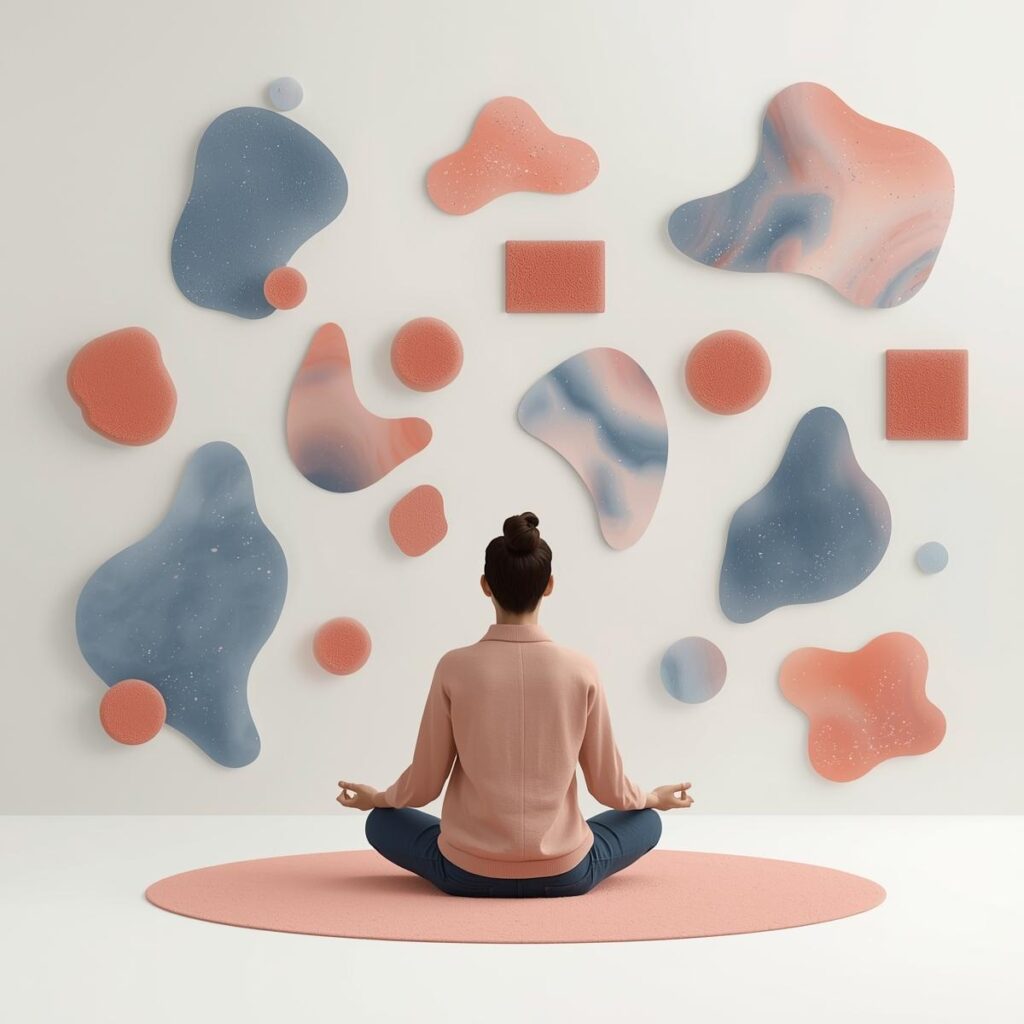 femme assise en position de méditation en face d'un mur