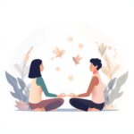 dessin d'un homme et d'une femme assis se donnant la main