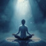 homme en position de méditation avec une lumière qui vient du ciel