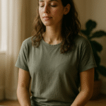 femme en position de méditation avec les pouces qui rejoignent les index