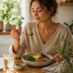 Femme qui mange en conscience