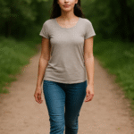 femme marchant sur un chemin en forêt