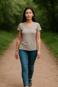 femme marchant sur un chemin en forêt