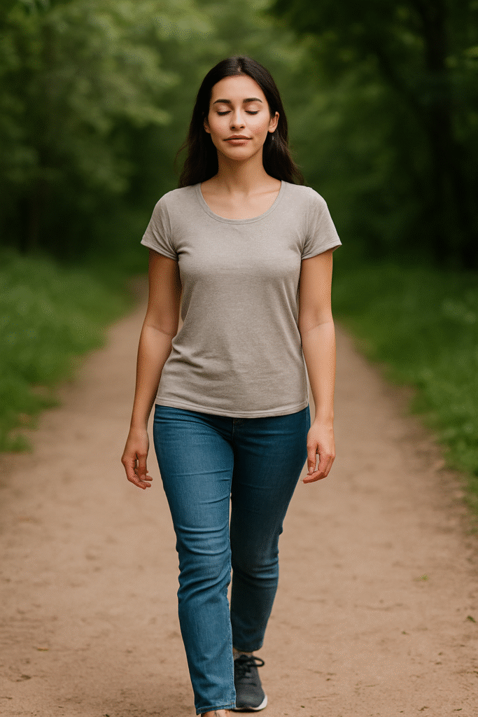 femme marchant sur un chemin en forêt