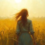 une femme qui marche dans un champ de blé