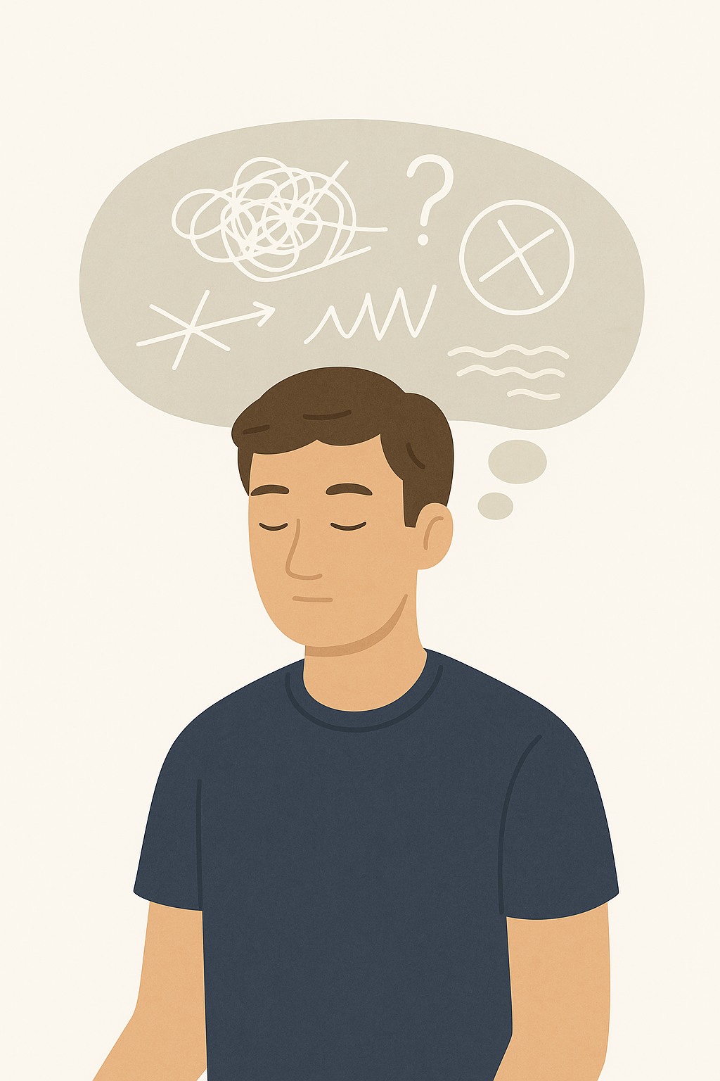 dessin d'un homme avec au-dessus de lui une bulle avec des interrogations