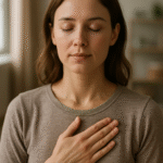 femme avec la main sur le cœur