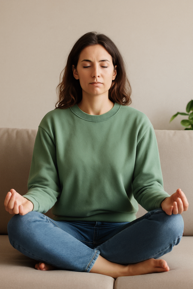 femme en position de méditation avec les pouces qui rejoignent l'index